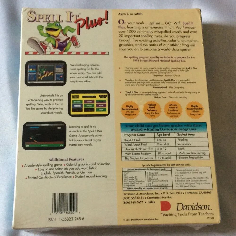 SPELL IT PLUS Spelling Program For The Entire Family It TALKS IBM/TANDY& PC Comp